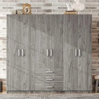 Large Wardrobe Closet 6 Doors, 70.9" W Wooden Wardrobe Cabinet with Big Drawers, Bedroom Armoire Dresser Wardrobe Clothes Organi