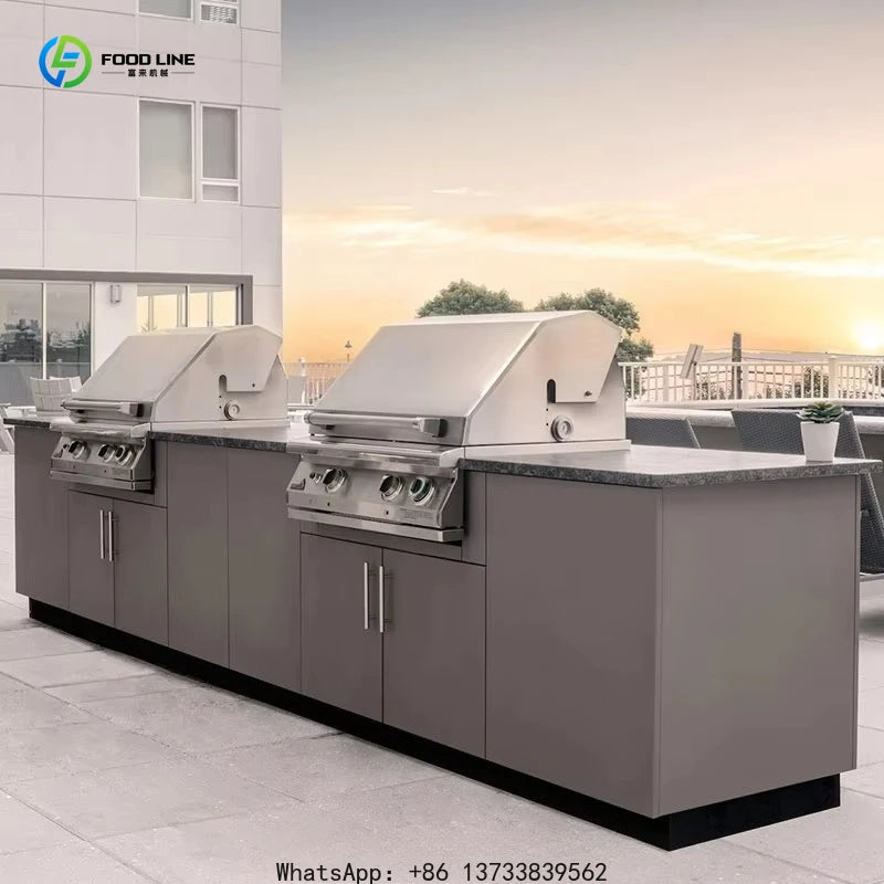 Customized Outdoor kitchen island with sink high-end modern stainless steel barbecue kitchen cabinet