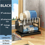 2-Tier Kitchen Dish Drainer Rack – Heavy-Duty Metal with Drip Tray, Protects Countertop & Holds More Dishes