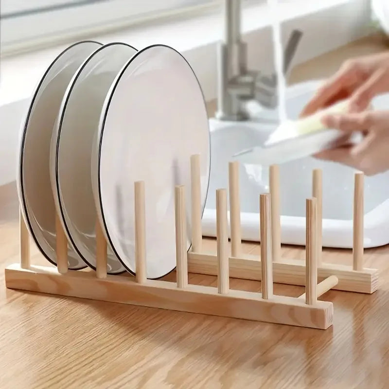 Wooden Plate Rack Kitchen Dishes Stand Plate Dish Drying Rack Cutting Boards Cups Organizer Shelf Multifunctional Display Stand