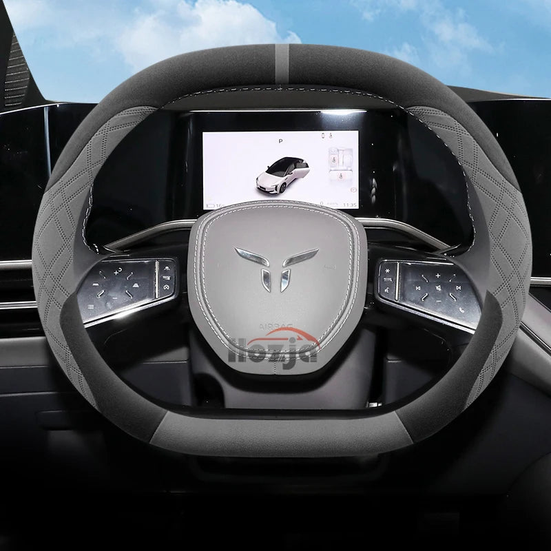 Suede Leather Car Steering Wheel Cover for Hongqi EH7 EH7pro 2024 2025 Auto Interior Accessories