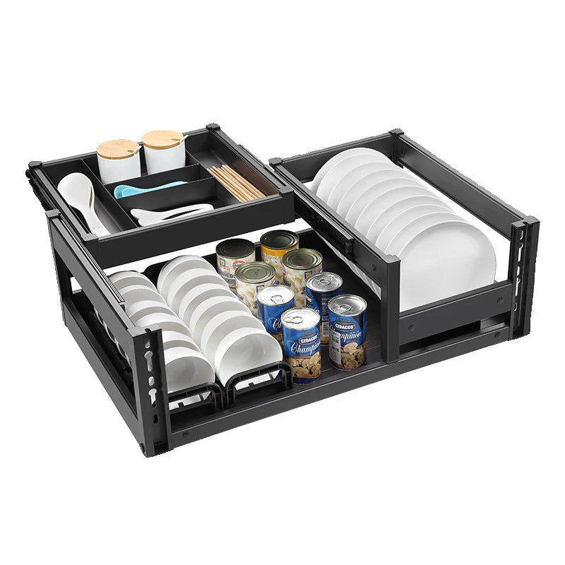 SSOUIM Kitchen Easy Drawer Basket Cabinet Tilt Free Drawer Dish Basket Three-Layer Drawer Spice Pot Storage Rack