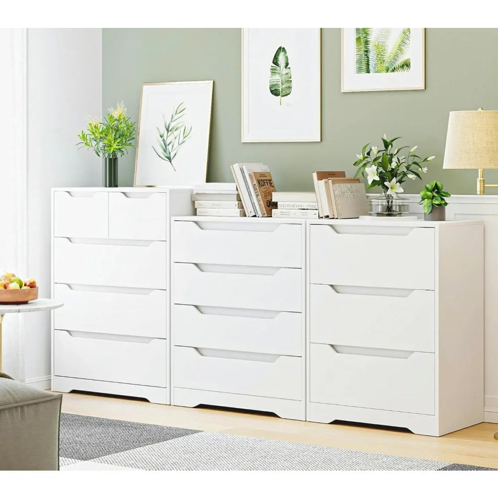 White Dresser, 4 Drawers Dresser, Modern Chest of Drawers with Cut-Out Handles, Small Dressers with Drawer, Wood Makeup Chest O