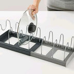 Stainless Steel Expandable Kitchen Cabinet Organizer for Pots Pans Cutting Board Cookware Storage Shelf Drying Rack