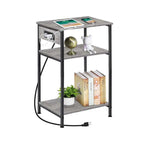 Nightstand with Charging Station,3 Tier Black Nightstand End Table with Storage Shelf,Narrow Side Table with USB Ports