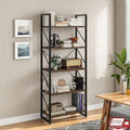 5 Tier Bookshelf Industrial Open Storage Organizer Freestanding Ladder Bookcase Durable Metal Frame Ample Display Space Home