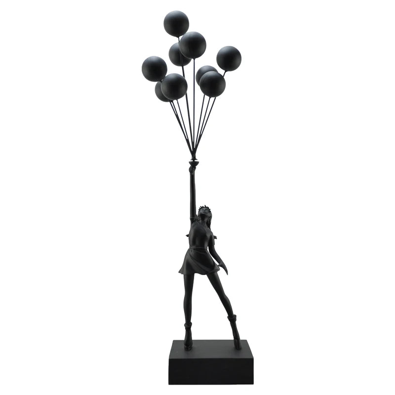 Art Balloon Girl Statues Banksy Flying Balloon Girl Sculpture Resin Craft Home Decoration Christmas Gift  living room decoration