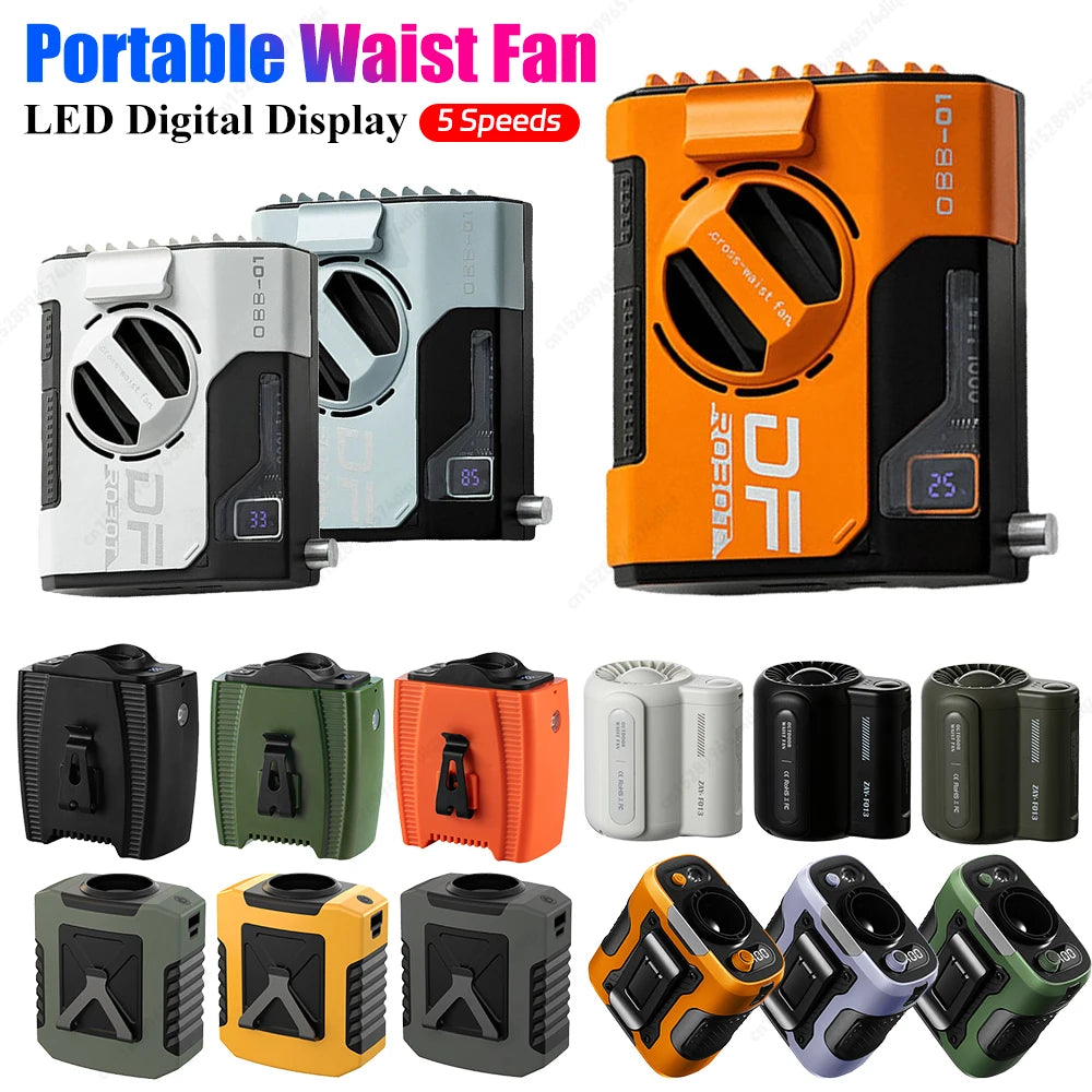 Portable Waist Fan Rechargeable 5 Speeds Wearable Belt Fan LED Digital