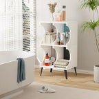 4 Cube Bookcase,White Open Cube Small Bookshelf Circle Arc Storage Shelf Display Cabinet,2 Tiers Modern Wooden Bookcase