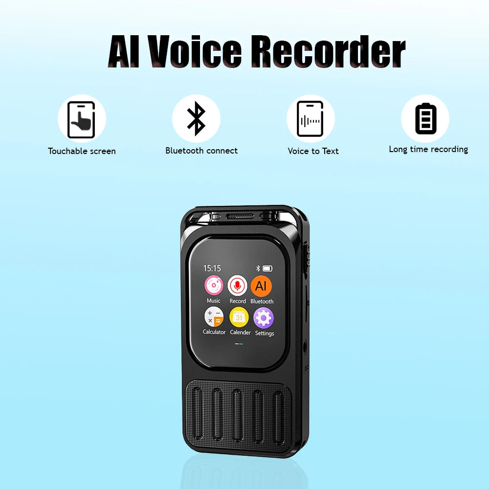 Vandlion V78 AI Voice Recorder Real-Time Translation Voice To Text Blue Tooth Connect Touchable Screen 79H Long Time Recorder
