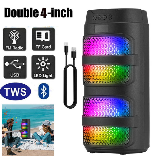3000W Portable Bluetooth Speaker | Dual 4" Subwoofer with LED Lights