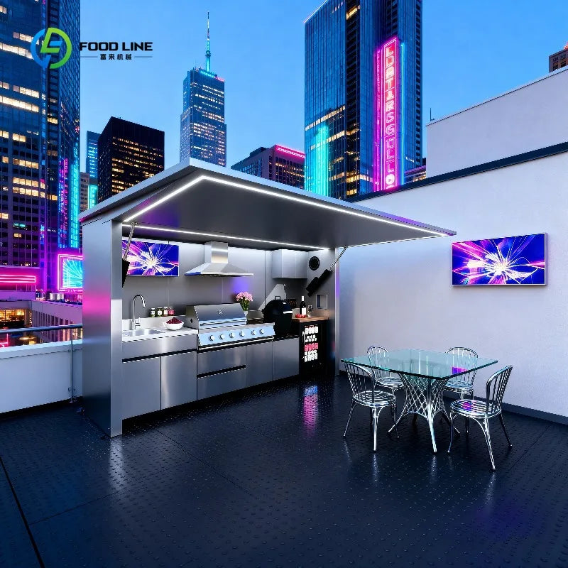 Customized Luxury Premium Style Outdoor Kitchen Movable Kitchen Easy Install Combined Sink and Fridge for Backyard Gatherings
