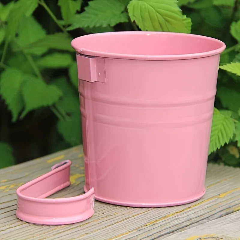 10pcs/set Metal Bucket Planter Wall-Mounted  Flower Pot for Balcony - Indoor/Outdoor Garden Decor with Hanging & Drainage Holes