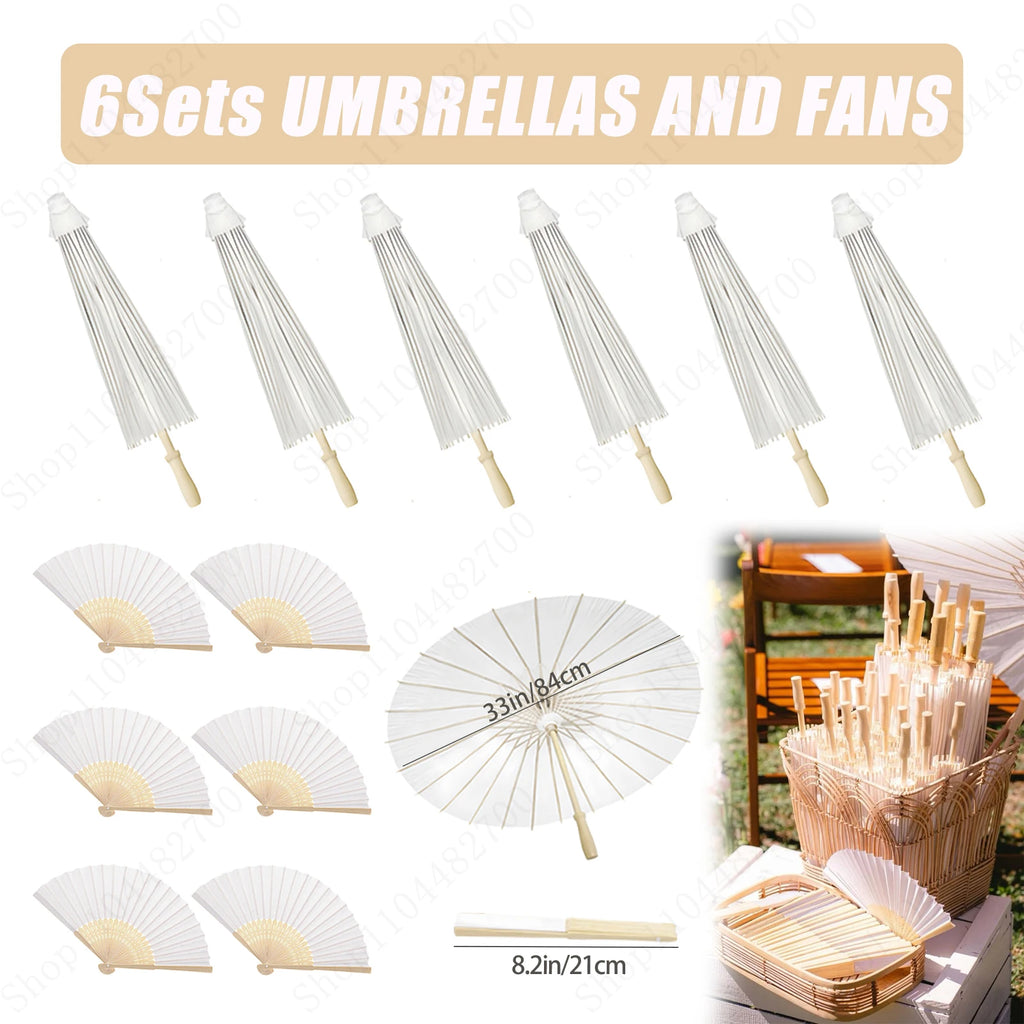 6-120Pcs 33inch Paper Umbrellas for Wedding Guest White Paper Parasol Umbrellas for Guests Wedding Photography Props with Fans