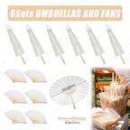 6-120Pcs 33inch Paper Umbrellas for Wedding Guest White Paper Parasol Umbrellas for Guests Wedding Photography Props with Fans