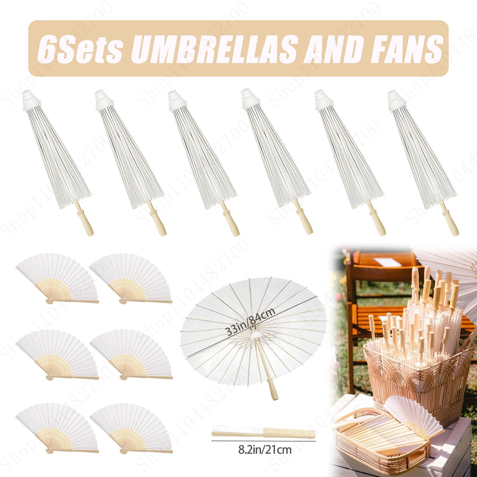 6-120Pcs 33inch Paper Umbrellas for Wedding Guest White Paper Parasol Umbrellas for Guests Wedding Photography Props with Fans