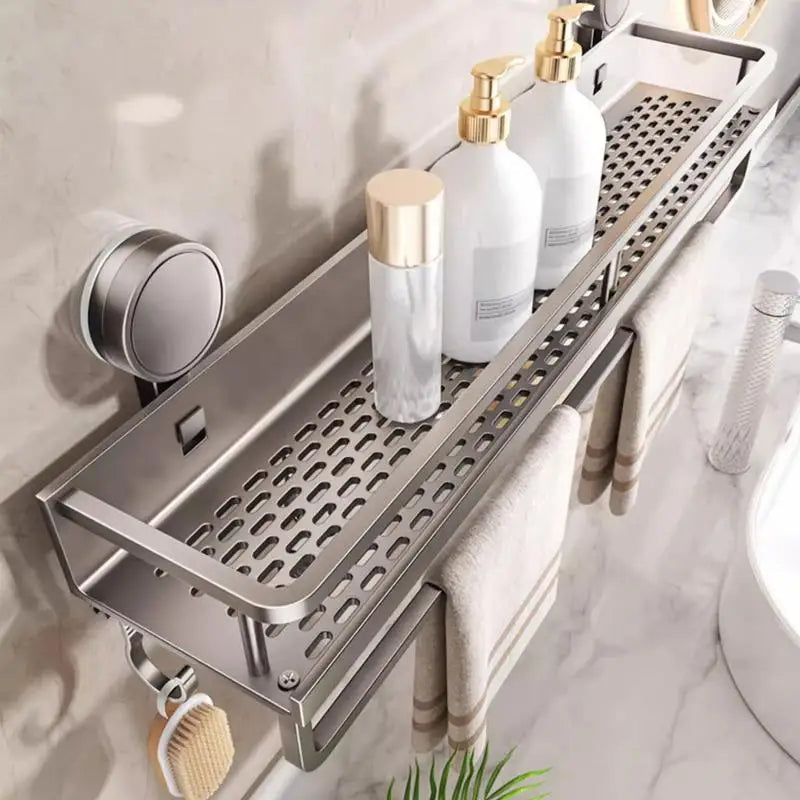 Vacuum Suction Cup Bathroom Shelf Wall Mounted Thickened Aluminum Bathroom Shelves No Drilling Shower Organizer Bathroom Storage