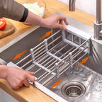 Stainless Steel Kitchen Sink Drain Rack Telescopic Utensil Rack Fruit Vegetable Washing Storage Rack Household Kitchen Accessory