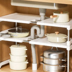 Expandable Kitchen Cabinet Storage Rack Pot Organizer Divider Adjustable Sink Storage Shelf Home Organization Solution