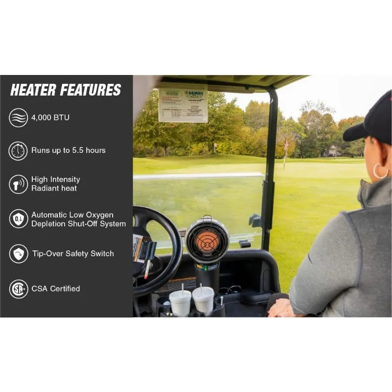 Mr. Heater F242010 MH4GC 4000 BTU Golf Cart Heater, Wind-Resistant With ODS And Tip-Over Safety Switch & Cup Holder Adapter