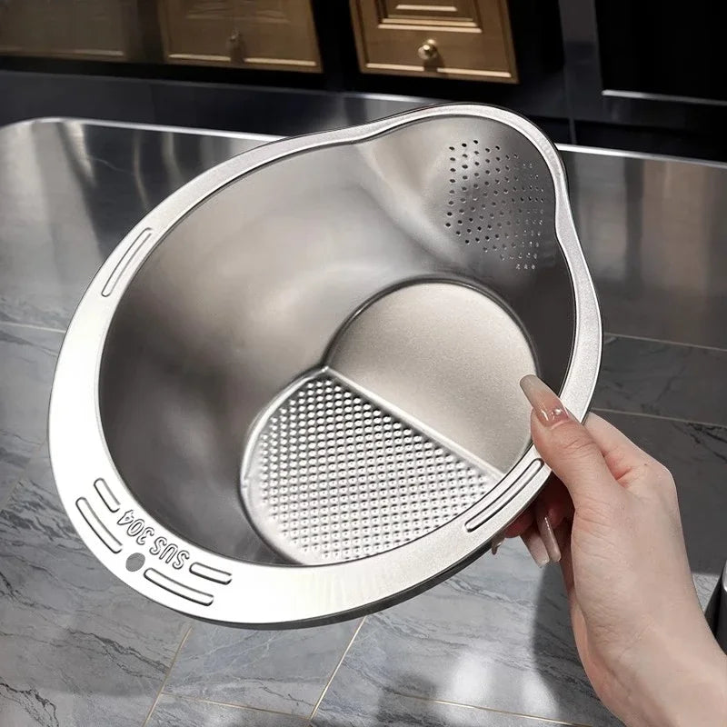 316 Stainless Steel Drainage Basket Multifunctional Amalgamator Rice Sieve Fruit Plate Household Kitchen Washbasin