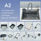 304 Stainless Steel Waterfall Kitchen Sink Large Single Slot Integrated 60X45cm Faucet Set Soap Dispenser Pure Water Tap