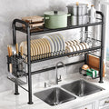 2 Tier Over Sink Dish Drying Rack, Large Metal Kitchen Dish Rack with Utensil Holder, Space Saving Dish Drainer for Kitchen