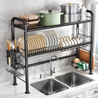 2 Tier Over Sink Dish Drying Rack, Large Metal Kitchen Dish Rack with Utensil Holder, Space Saving Dish Drainer for Kitchen
