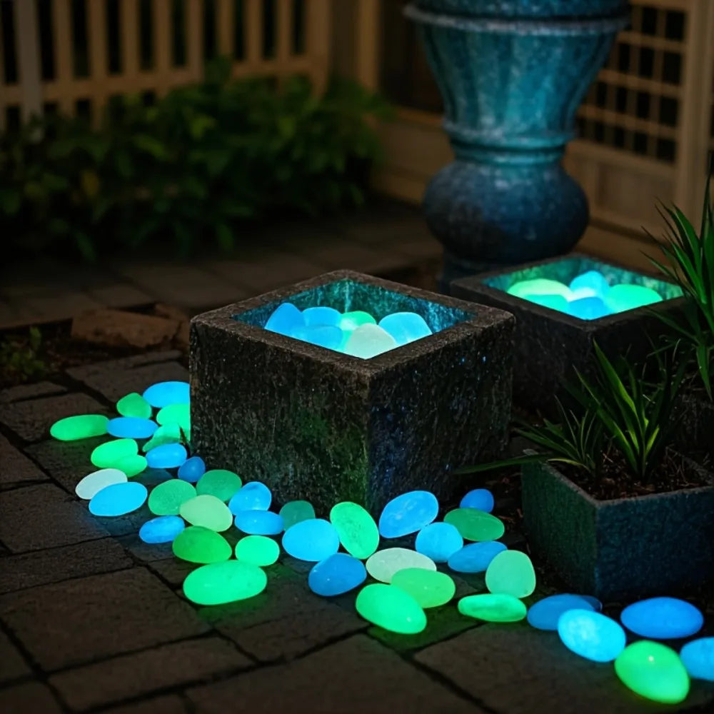 1200pcs Luminous Garden Stones, Vibrant Glowing Plastic Stakes for Pathway, Space & Garden Decor, Metal Art Display Accessories