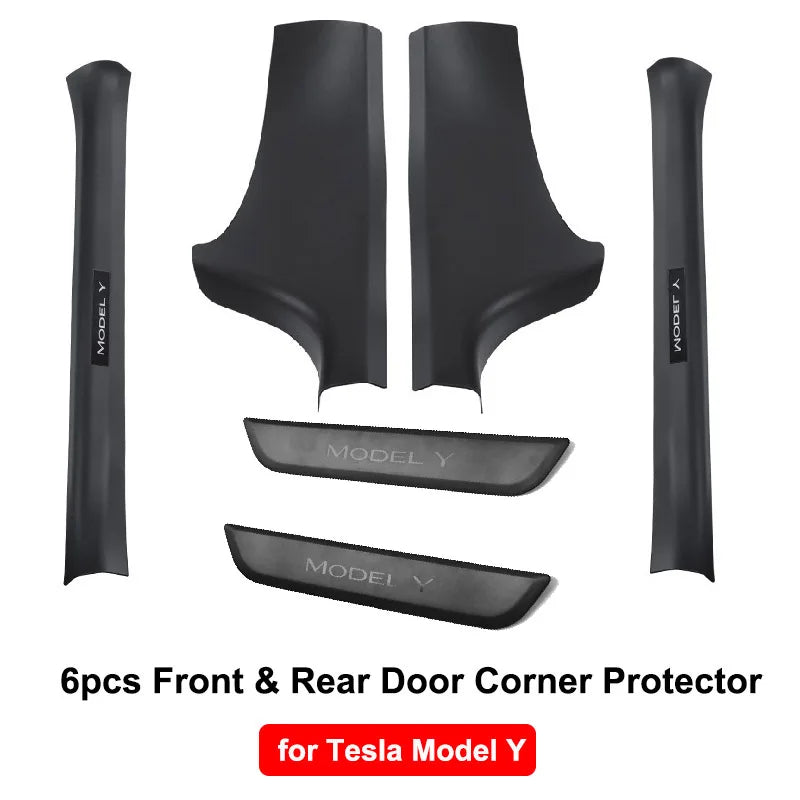 Front & Rear Door Sill Guards For Tesla Model Y ABS Inner Protector Cover Plate Trim Anti-Dirty Bumper Welcome Pedal Kick Pad