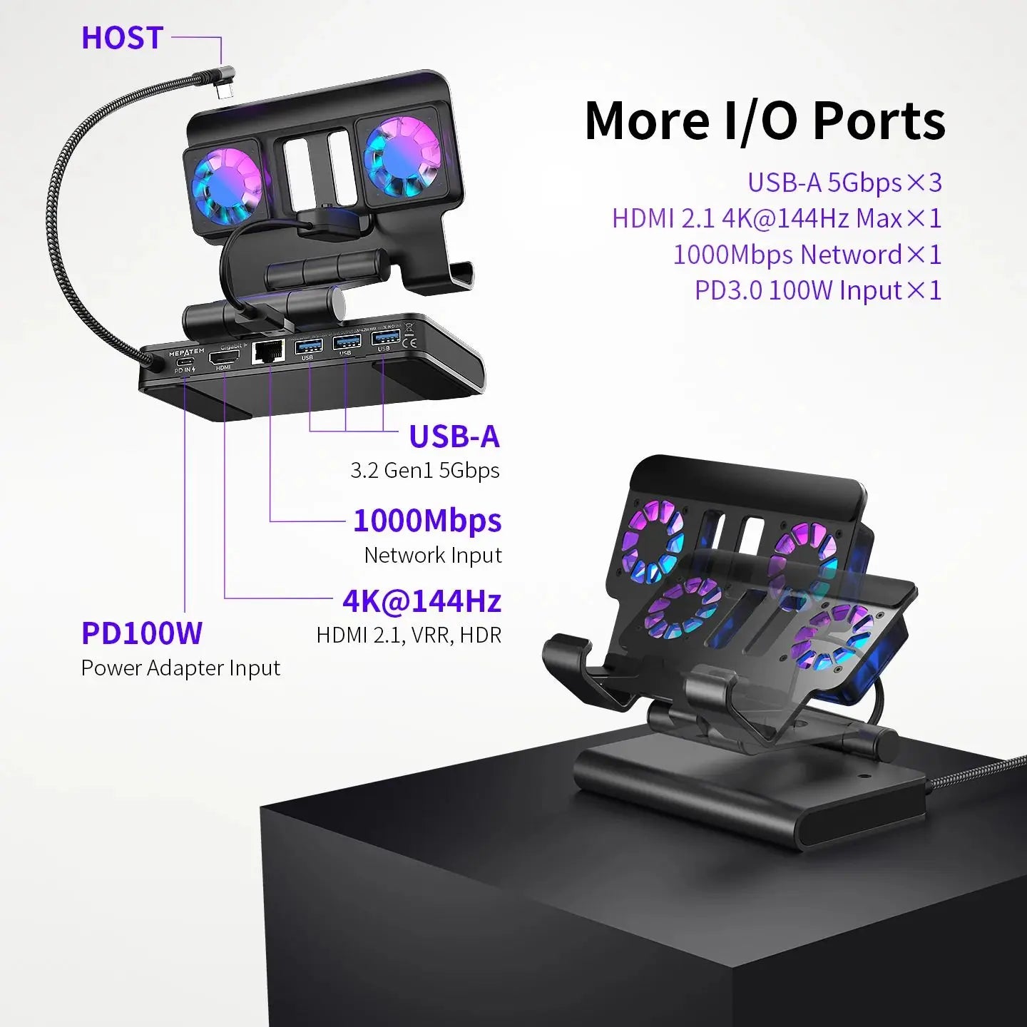 Game Console Dock Adjustable Height Dock Bracket with Hdmi 4K 60Hz 6 In 1 Rgb Dual Fans Docking Station for Rog Ally Steamdeck