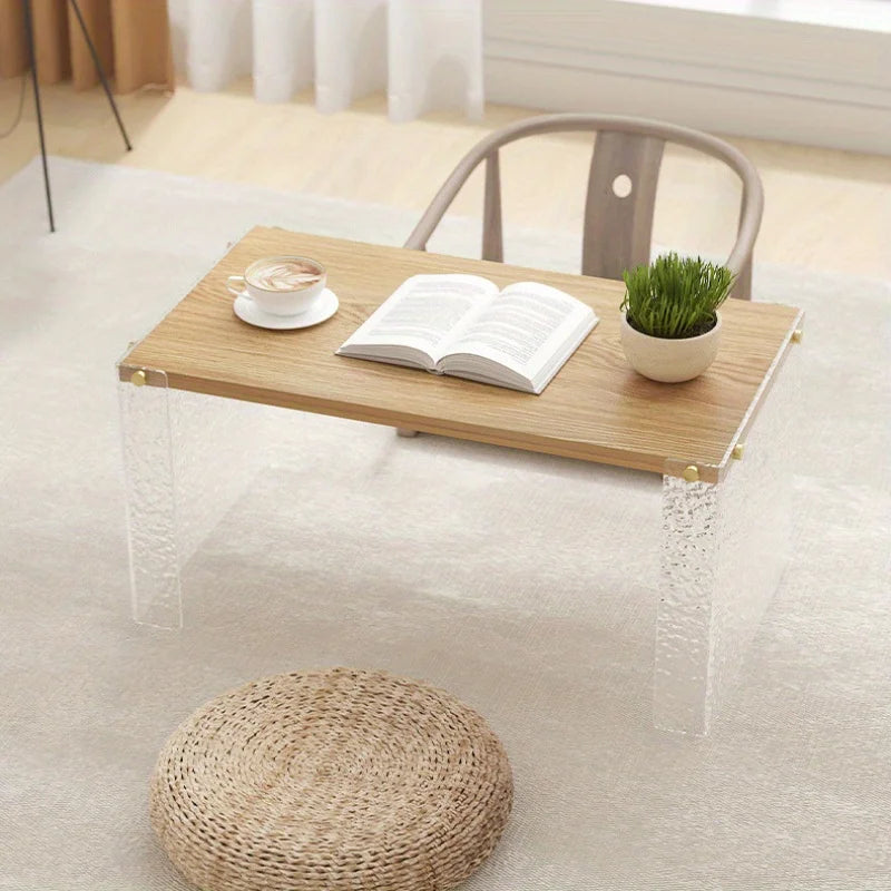 Log Style Sofa Table, Long Table for Living Room, Tea Room, and Reception Room, Acrylic + Wood, Tea Table Center Table
