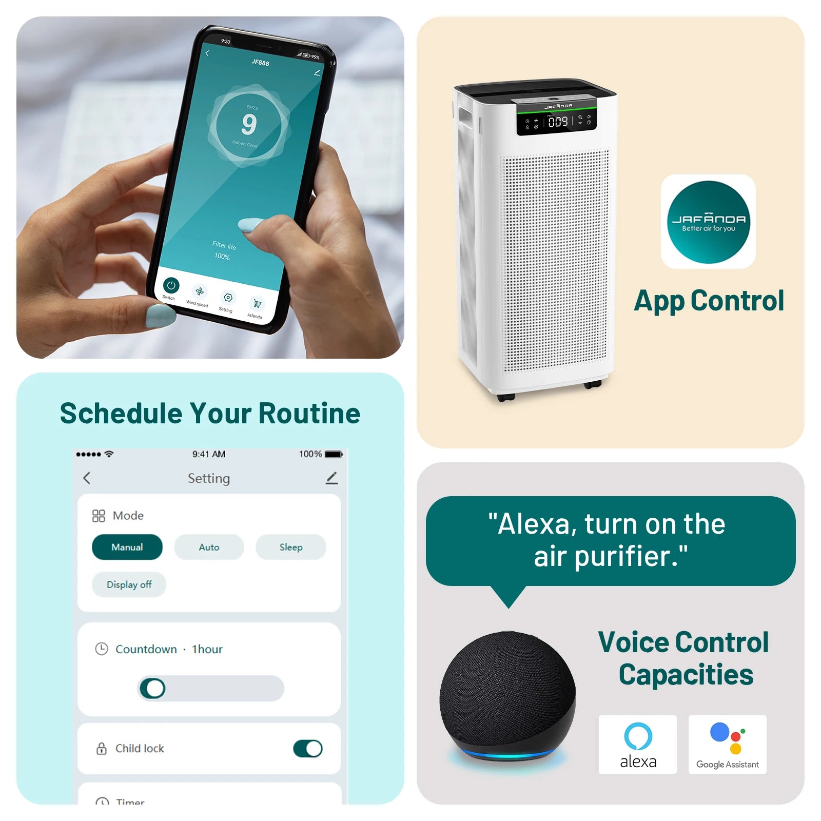 Jafända Air Purifier for Home Large Room 3800 ft², APP & Alexa, Ture H