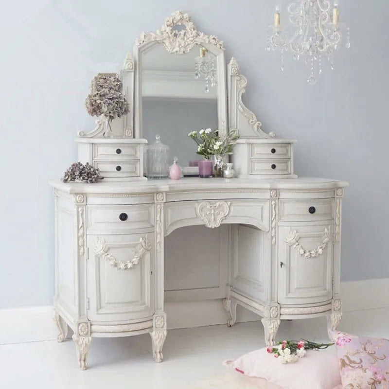 European and American French solid wood carving flower dresser, American dressing table, Mediterranean bedroom solid wood furnit
