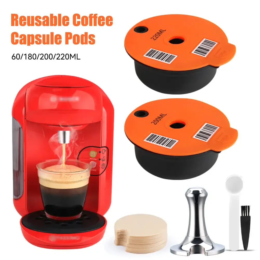 Coffee Capsule Pods for Bosch Tassimo Coffee Capsule Reusable Tassimo Pods Refillable Coffee Filters Pod with Silicone Lid Cap