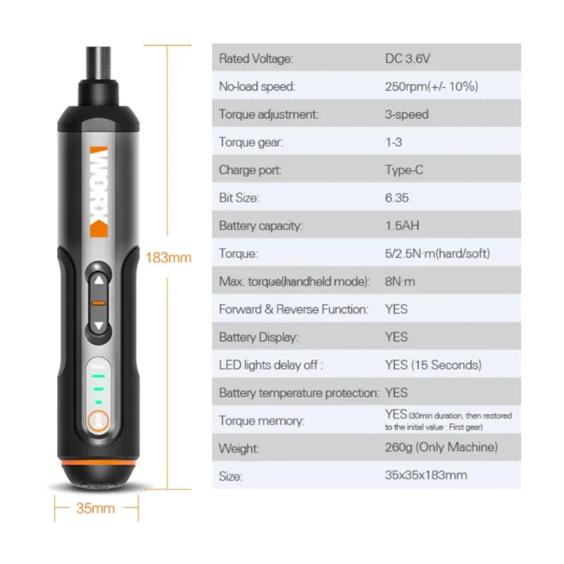 Worx-mini 4V electric screwdriver, WX240, wireless electric screwdriver, USB handle, electric drill tool WX240.7/WX240/WX242