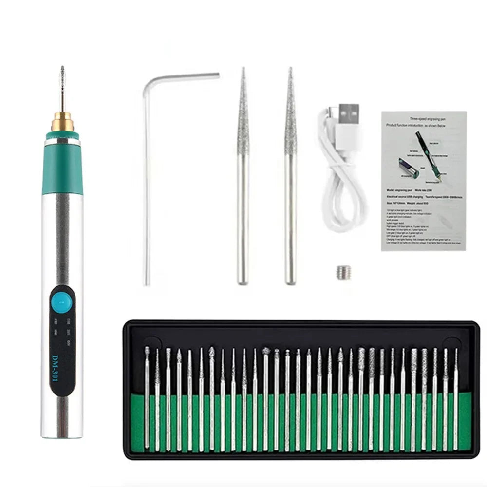 New DIY Carving Tool Electric Engraver Pen Handheld Rechargeable Jewelry Engraving Machine Anti-Slip Etching Pen for Metal Glass