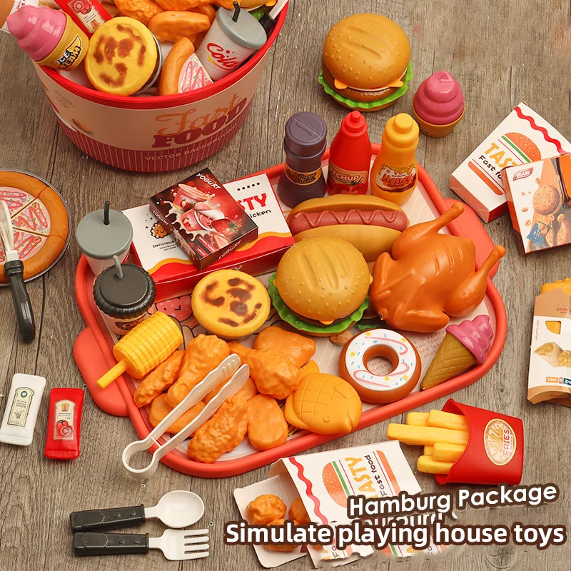 Children Food Kitchen Toys Set Girl Pretend Play House Simulation Bread Burger Pizza Cooking Game Kitchen Play Props Accessories