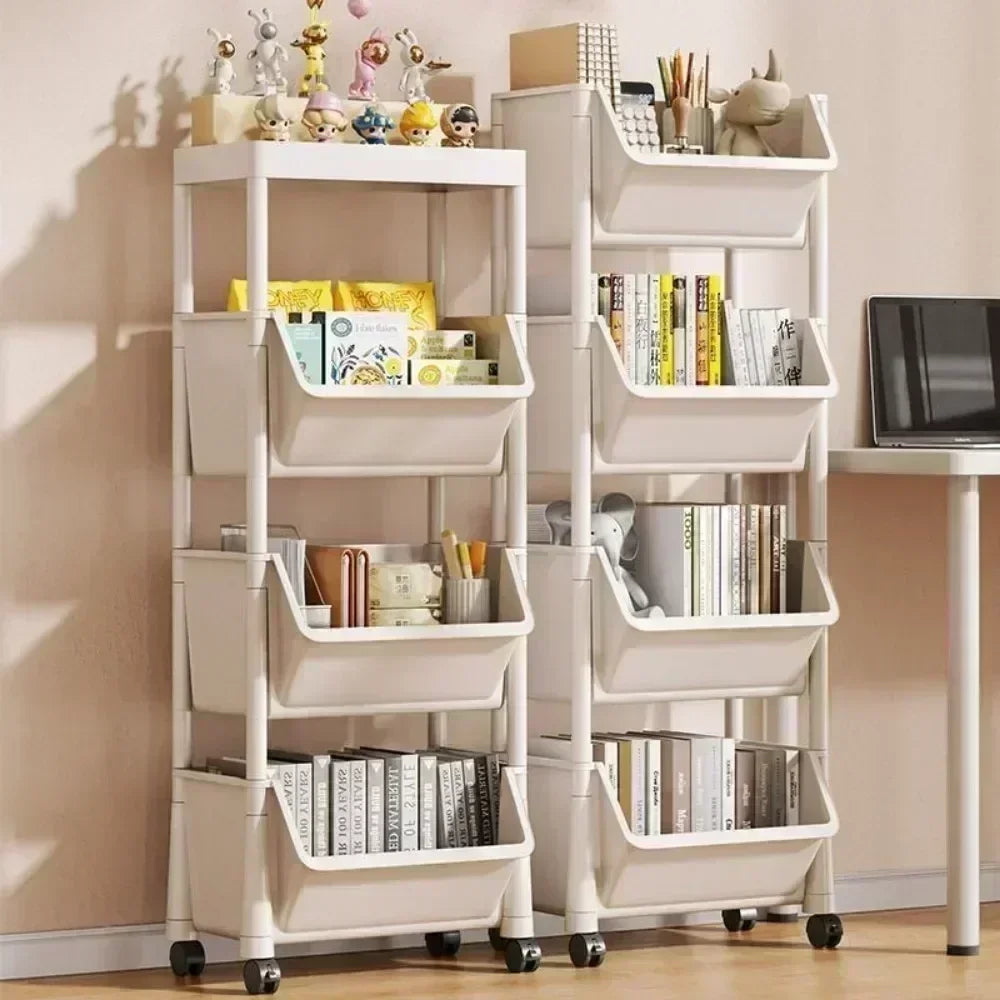 Kitchen Organizer Storage Rack Mobile Snack Toy Trolley Desk Side Book Shelf Rack Wheels