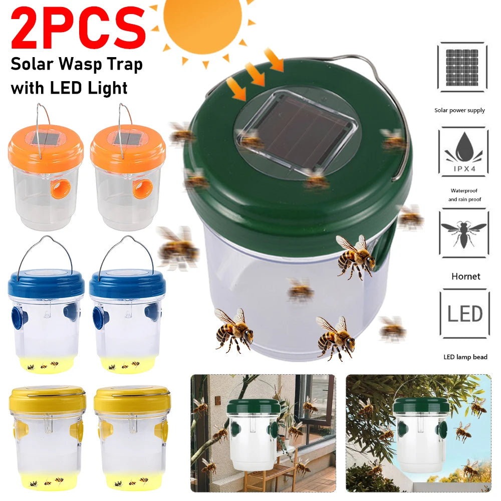 Solar Wasp Trap Waterproof Outdoor Hanging Trap Non-Toxic Bee Hornet Traps Wasp Fly Trap Light Reusable Garden Fruit Fly Catcher