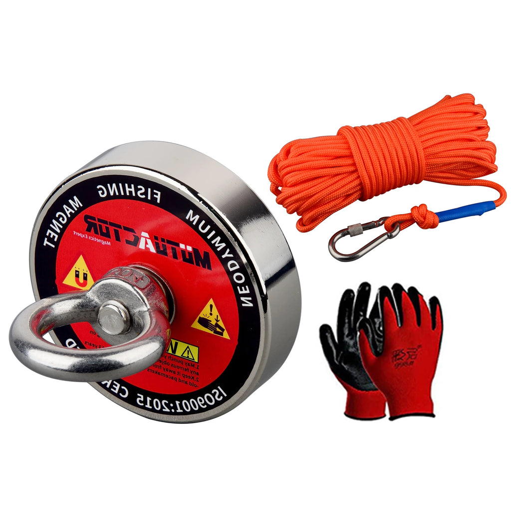 500LB/700/1100LB Salvage Magnet World Large Neodymium N52 Magnets Magnet Strong Fishing Magnet with 15M Rope Gloves Bag