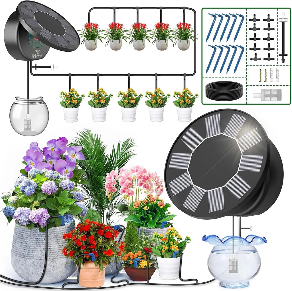 Solar Automatic Drip Irrigation System Kit, Auto Watering Kit for DIY Garden Watering System with 9 Timing Modes Outdoor Garden