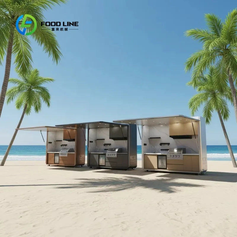 Customized 2.9m Outdoor Mobile Kitchen Cabinet BBQ Island Cabinets Multi Function Backyard Party Catering Equipment