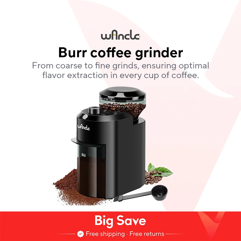 Wancle Electric Burr Coffee Grinder Adjustable Burr Mill Conical Coffee Bean Grinding with 28 Precise Grind Setting 220V/120V