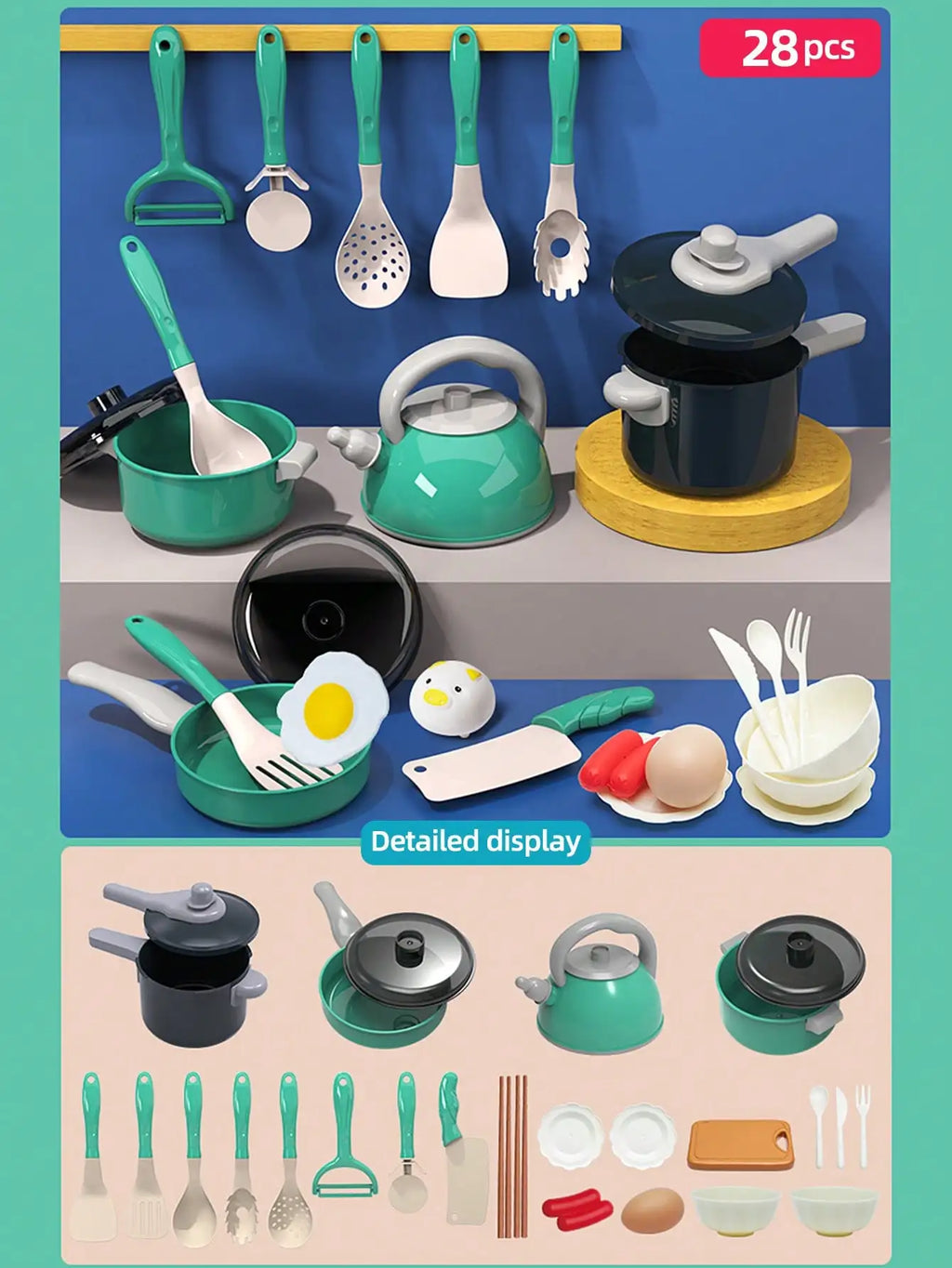 Kids Kitchen Toys Pretend Play Cooking and Serving Utensils with Play Pots Kitchen Accessories Kit Fruit Cutting Tools for Girls