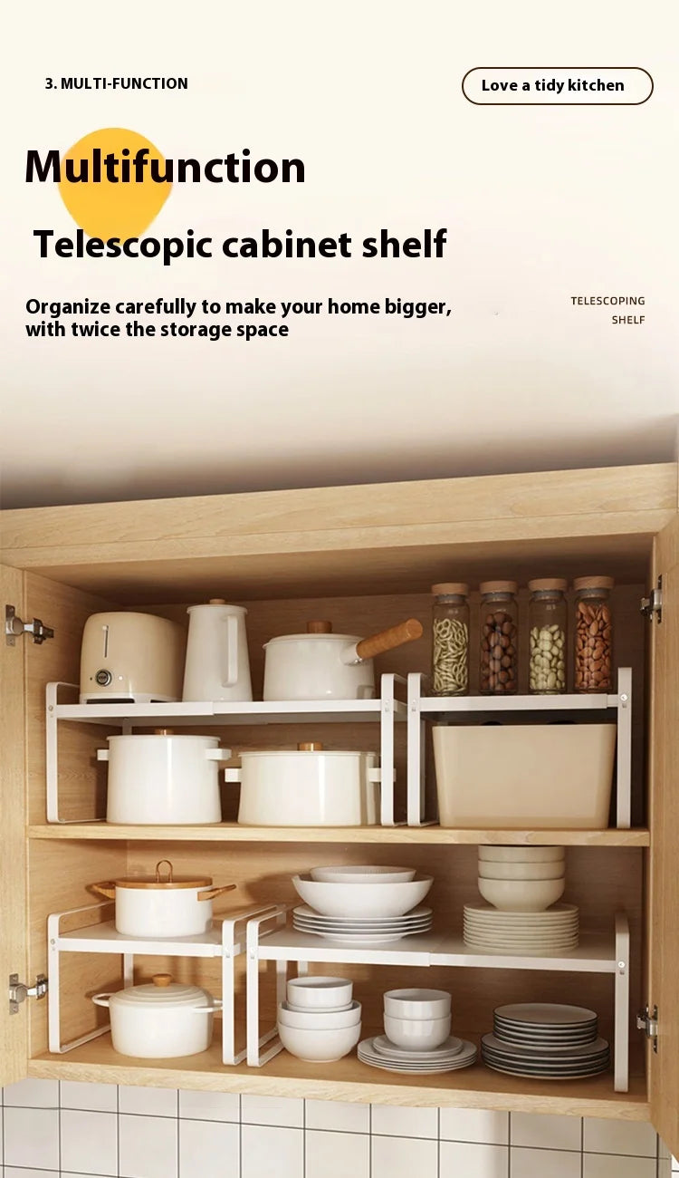 Kitchen Storage Layered Shelf Microwave Rack Standing Countertop Retractable Condiment Oven Organizer Kitchen Accessories