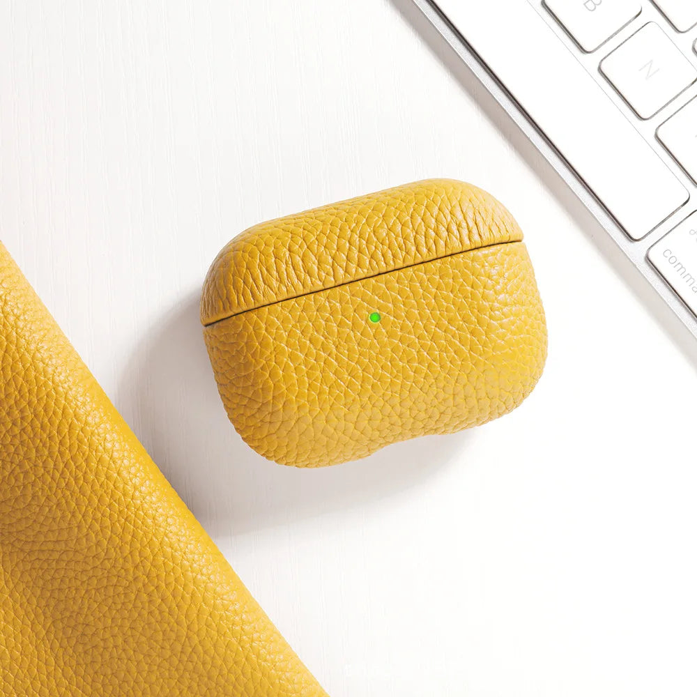 For AirPods Pro 3 Lychee Pattern Cowhide Leather Case for Airpods 4 3 2 1 Pro All-inclusive Earphone Protection Handmade Cover