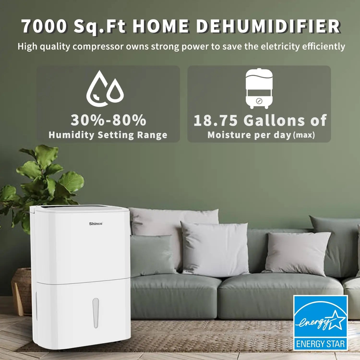 Shinco 150 Pints Energy Star Dehumidifier with WIFI for Large Spaces u