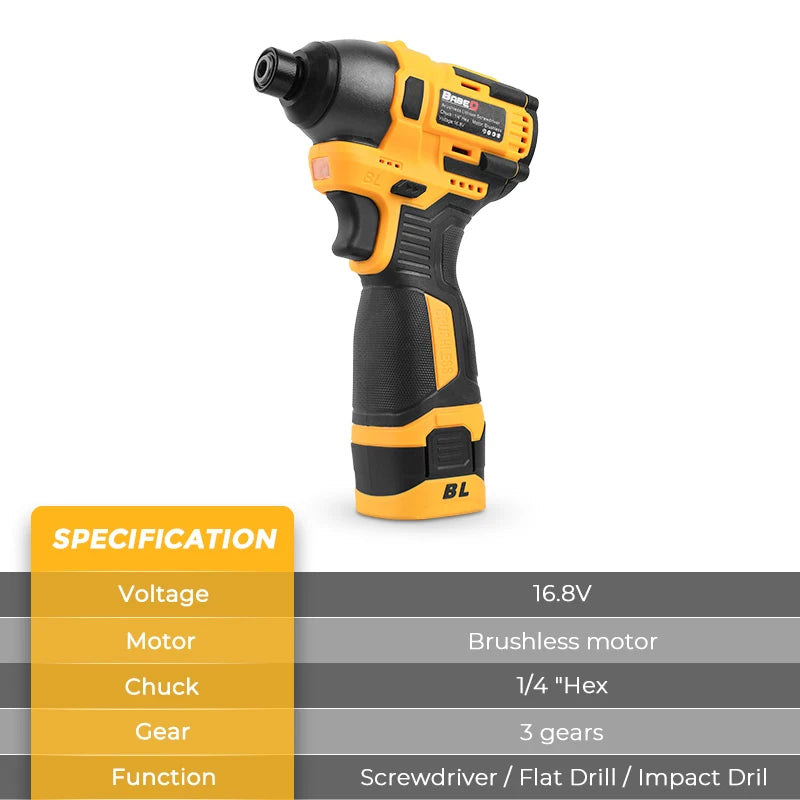 BABEQ 16.8V Brushless Electric Screwdriver 3 Speed Mini Cordless Screwdriver for Household Disassembly Torque Repair Tools
