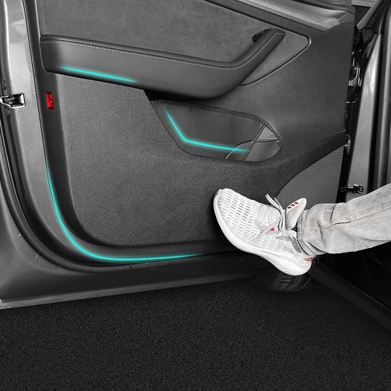 Car Door Anti-Kick Pad For Tesla 2017-2024 Model 3/Y Leather Sticker Trim Side Door Sill Protector Cover Car Interior Decoration